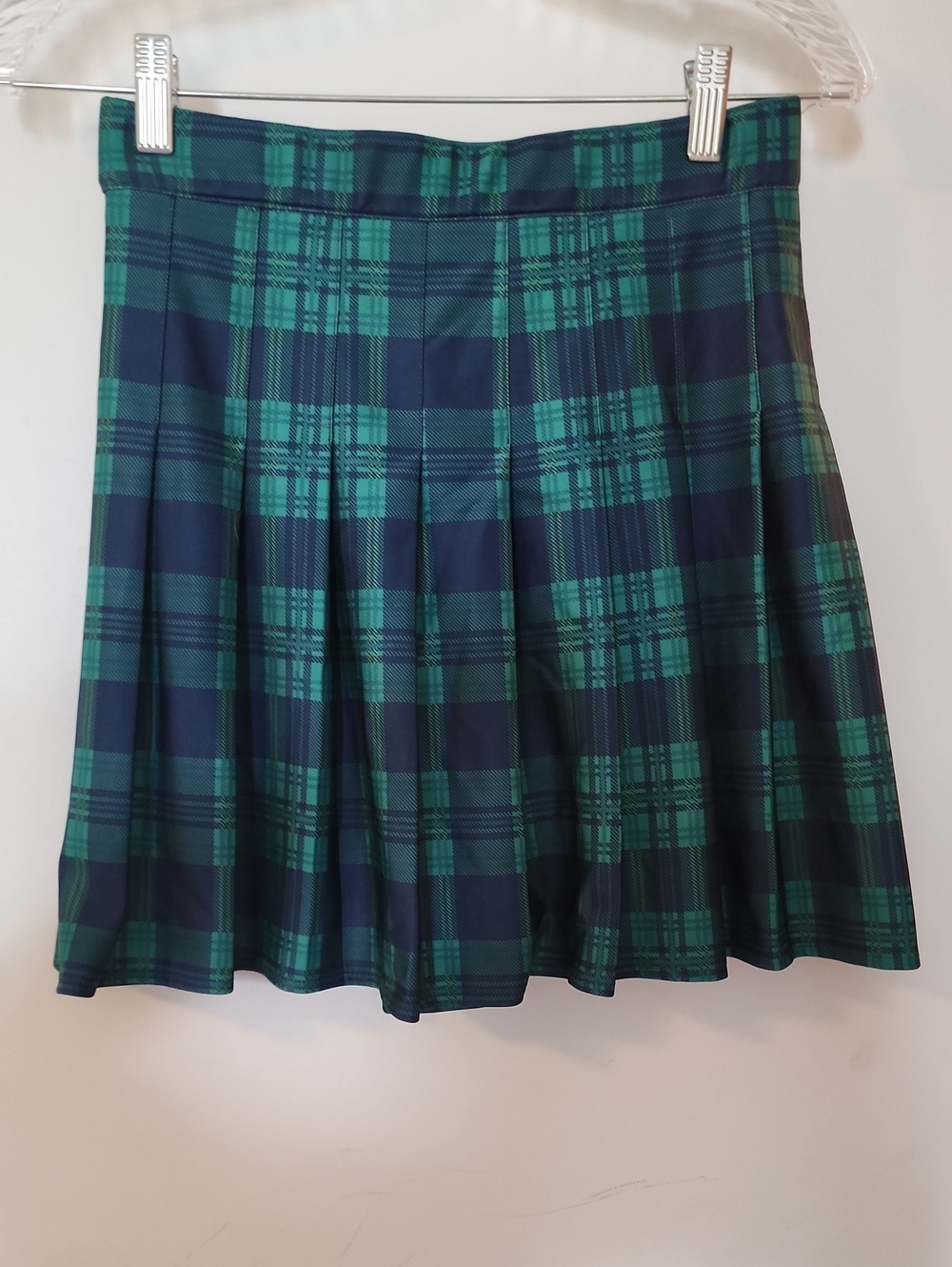 Amazon Green & Navy Plaid Pleated Skater Skirt